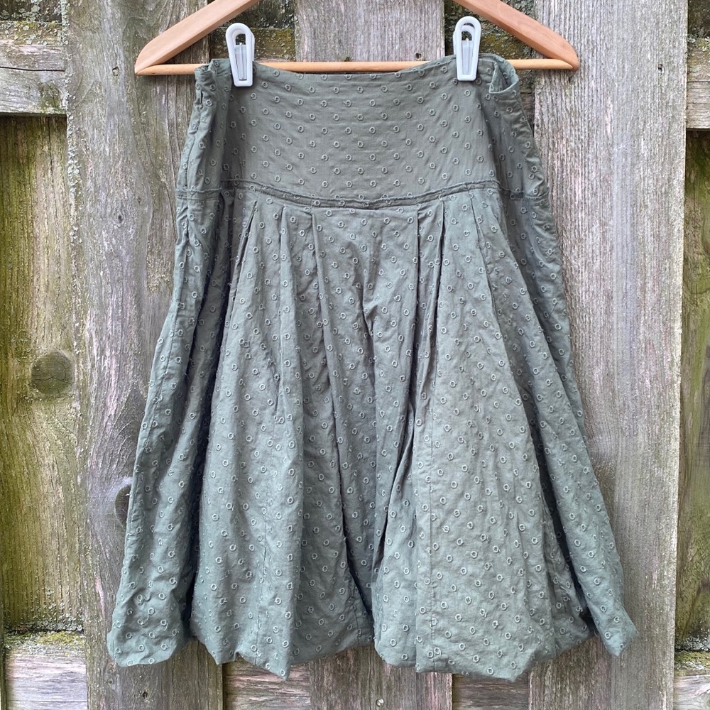 Olive green cotton eyelet bubble skirt